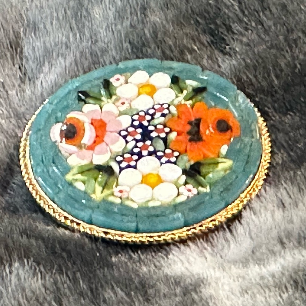 Vintage Blue Mosaic Brooch - Picture 2 of 10